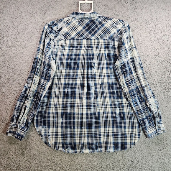 Rock & Republic Shirt Top Women Medium Blue White Plaid Button Up Long Sleeve -M - Picture 6 of 11